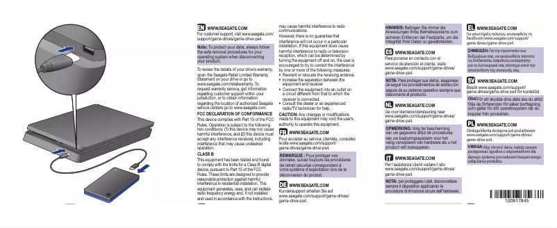 Image de la première page du manuel de l'appareil Game Drive PS4