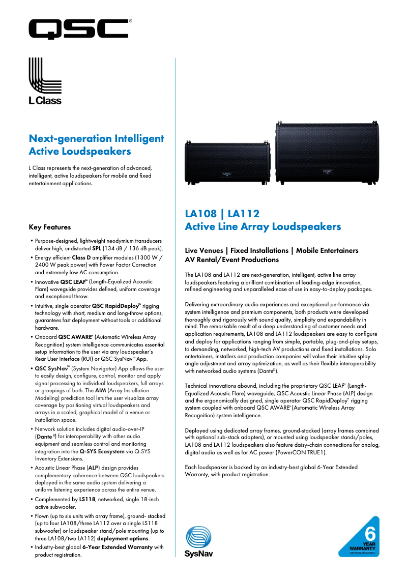 Page 1 de la notice Fiche technique QSC LA108