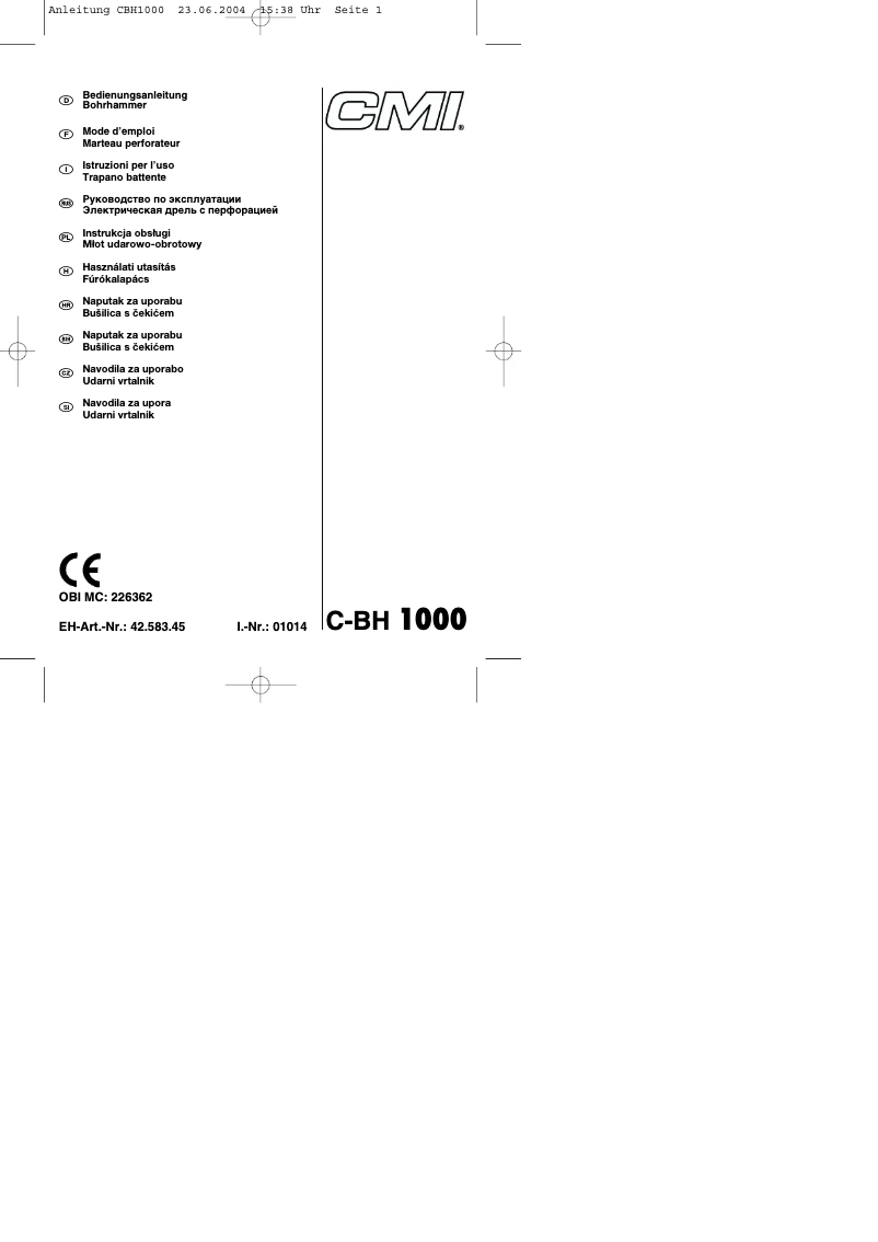 Page 1 de la notice Manuel utilisateur CMI C-BH 1000