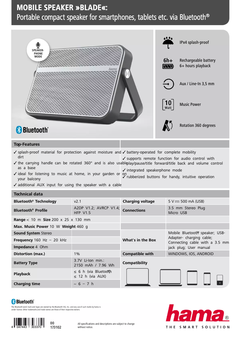 Página 1 del manual Ficha técnica Hama Blade