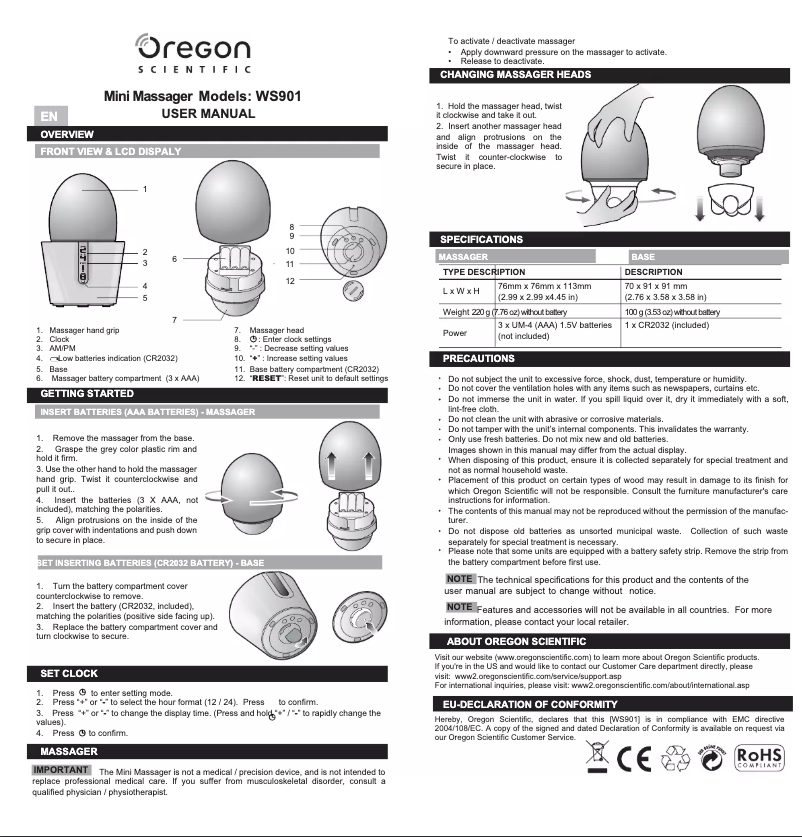 Page n°1 - Manuel utilisateur Oregon Scientific WS901