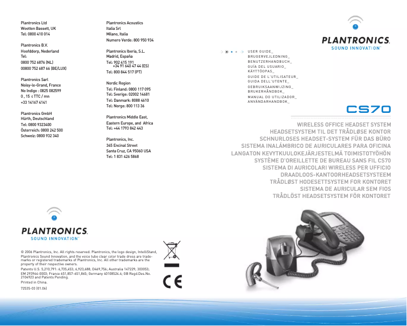 Page 1 de la notice Manuel utilisateur Plantronics CS70N