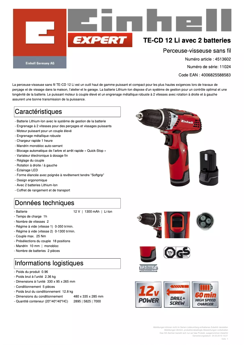 Image de la première page du manuel de l'appareil TE-CD 12 Li