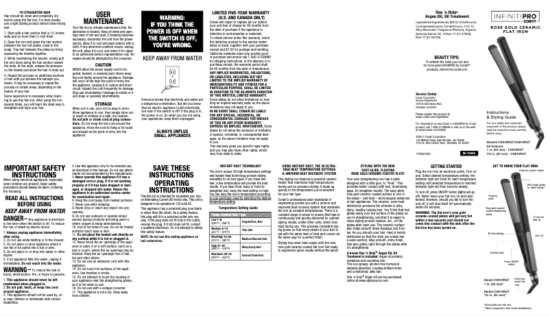 Page 1 de la notice Manuel utilisateur Conair CS810NN