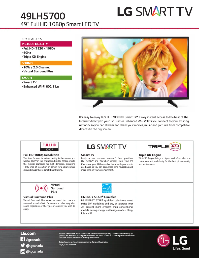 Page n°1 - Fiche technique LG 49LH5700