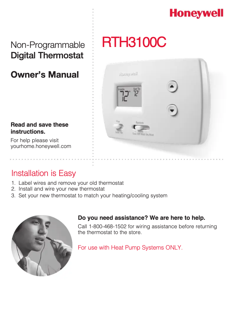 Page n°1 - Instructions / montage Honeywell RTH3100C