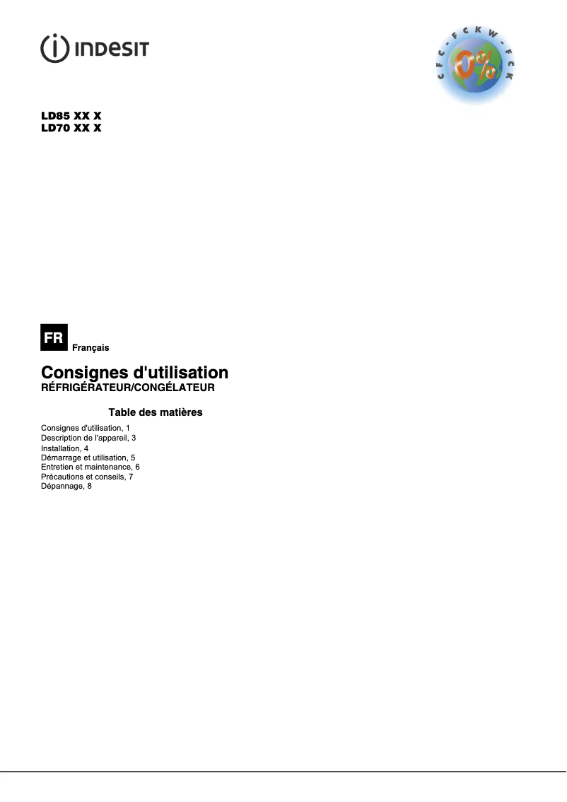 Page 1 de la notice Mode d'emploi Indesit LD70 N1 X UK
