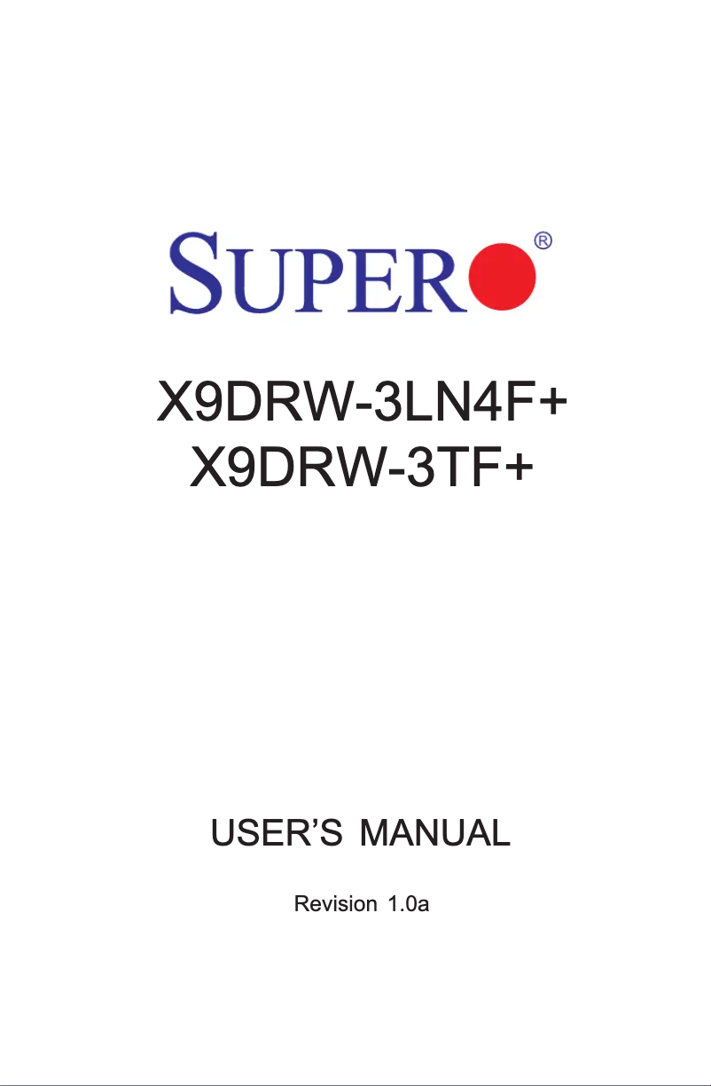 Page 1 de la notice Manuel utilisateur Supermicro X9DRW-3LN4F+