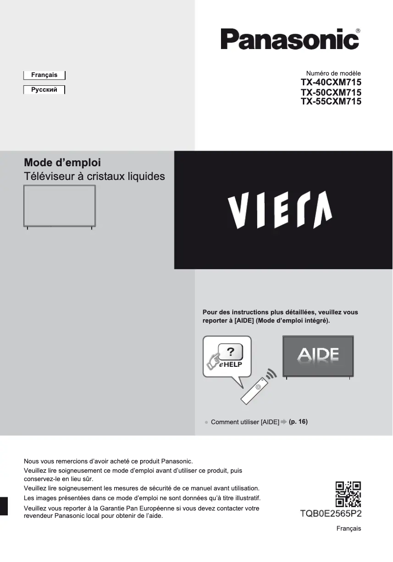 Page 1 de la notice Manuel utilisateur Panasonic Viera TX-40CXM715