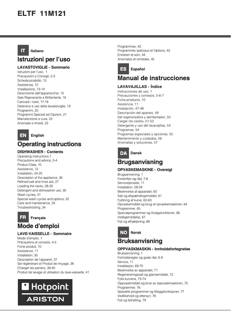 Page n°1 - Manuel utilisateur Hotpoint Ariston ELTF 11M121 CL EU