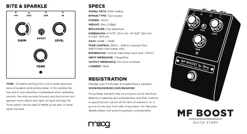 Page 1 de la notice Manuel utilisateur Moog Minifooger MF Boost