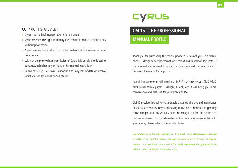 Page 1 de la notice Manuel utilisateur Cyrus CM15