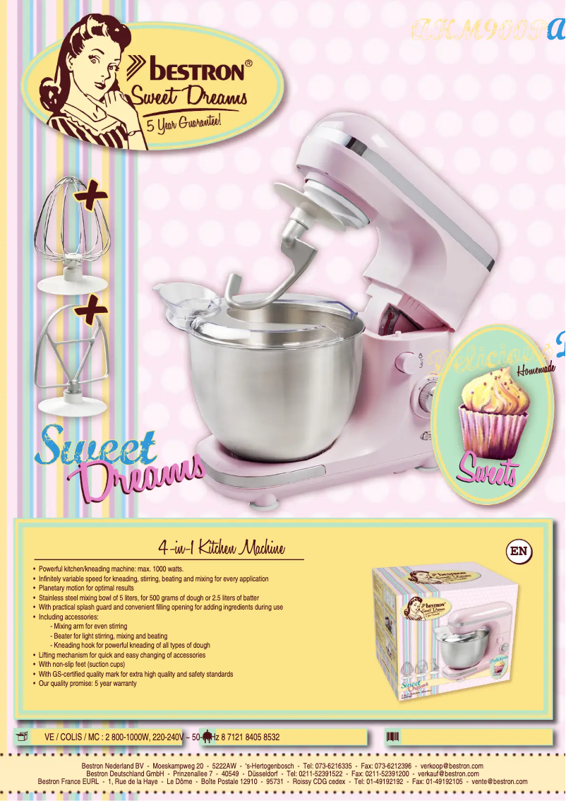 Page 1 de la notice Fiche technique Bestron Sweet Dreams AKM900P