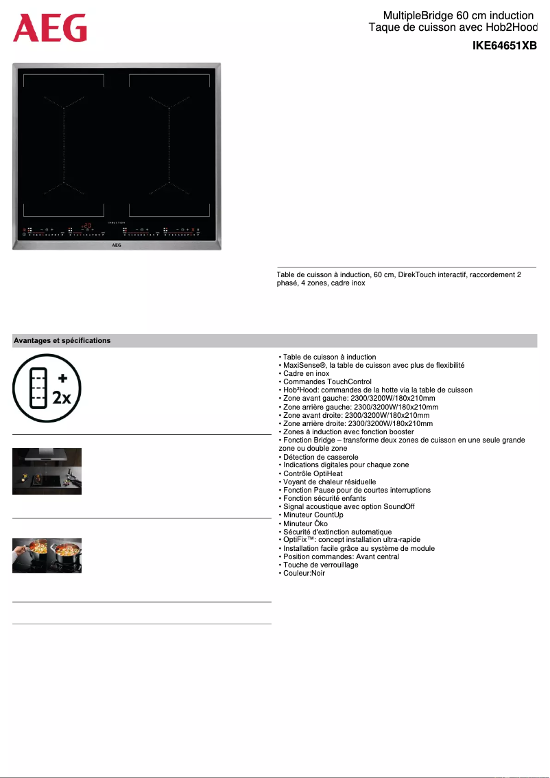 Page n°1 - Fiche technique AEG IKE64651XB