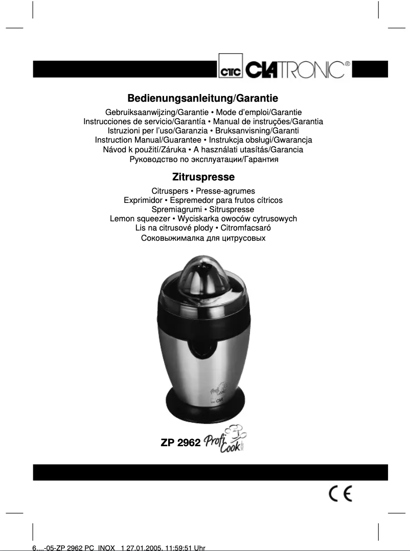 Page 1 de la notice Manuel utilisateur Clatronic ZP 2962