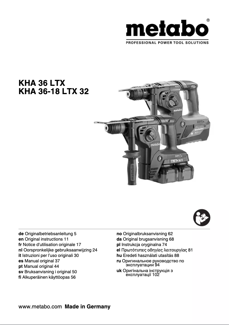 Page 1 de la notice Manuel utilisateur Metabo KHA 36-18 LTX 32