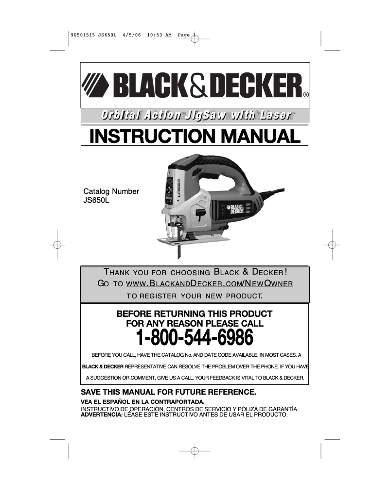 Page n°1 - Manuel utilisateur Black & Decker JS650LK