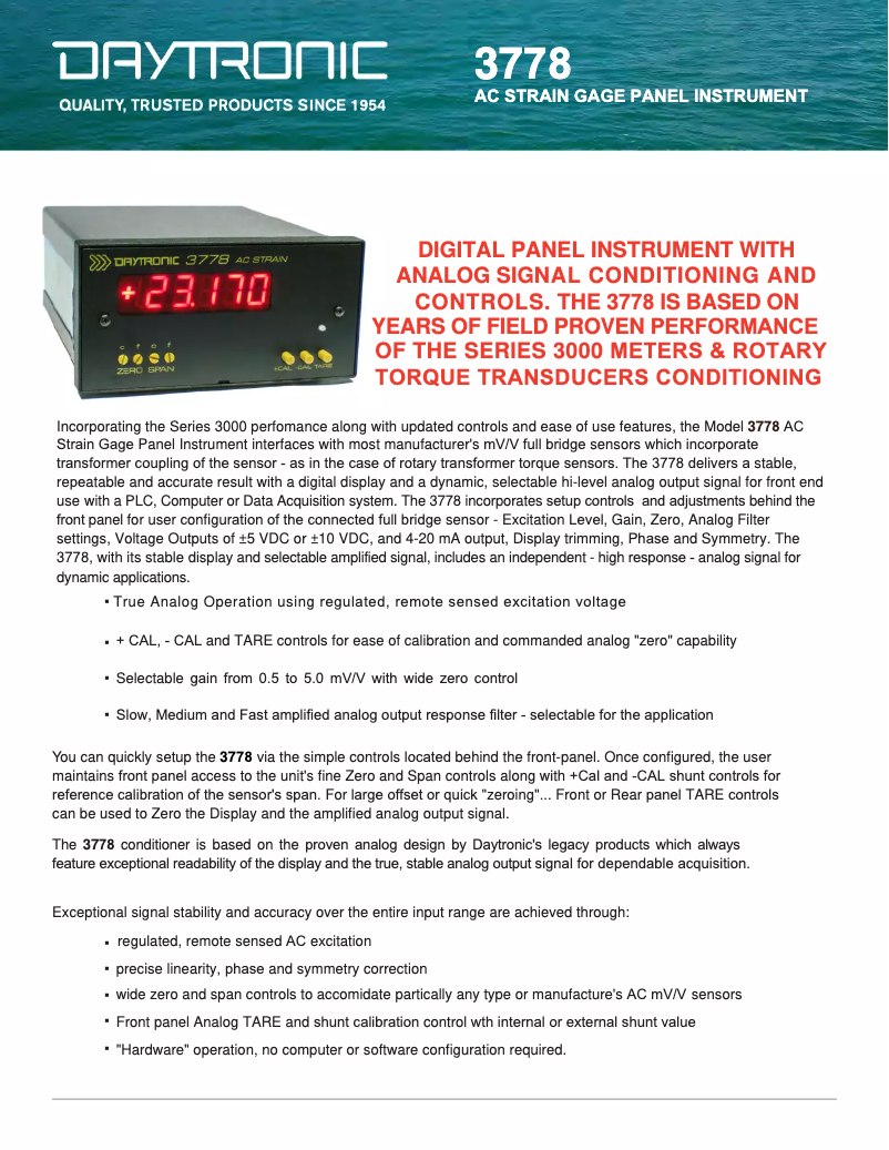 Page 1 de la notice Fiche technique Daytronic 3778