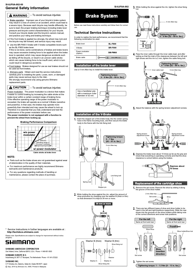 Page 1 de la notice Manuel utilisateur Shimano BR-F800