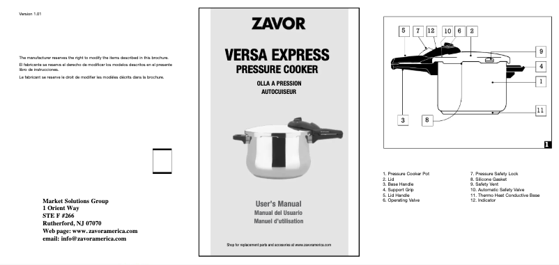Page 1 de la notice Manuel utilisateur Zavor Versa Express ZCWRA02