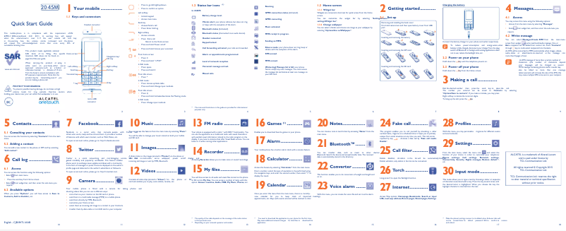 Page n°1 - Guide de démarrage rapide Alcatel One Touch 20.45M