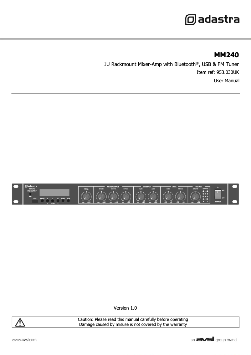 Page 1 de la notice Manuel utilisateur Adastra MM240