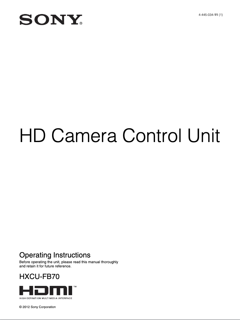 Page 1 de la notice Manuel utilisateur Sony HXCU-FB70