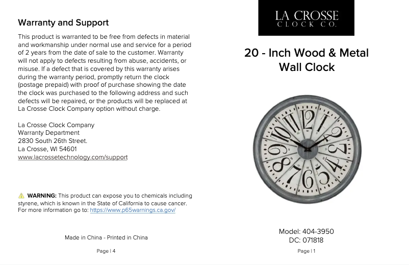 Page 1 de la notice Manuel utilisateur La Crosse Technology 404-3950