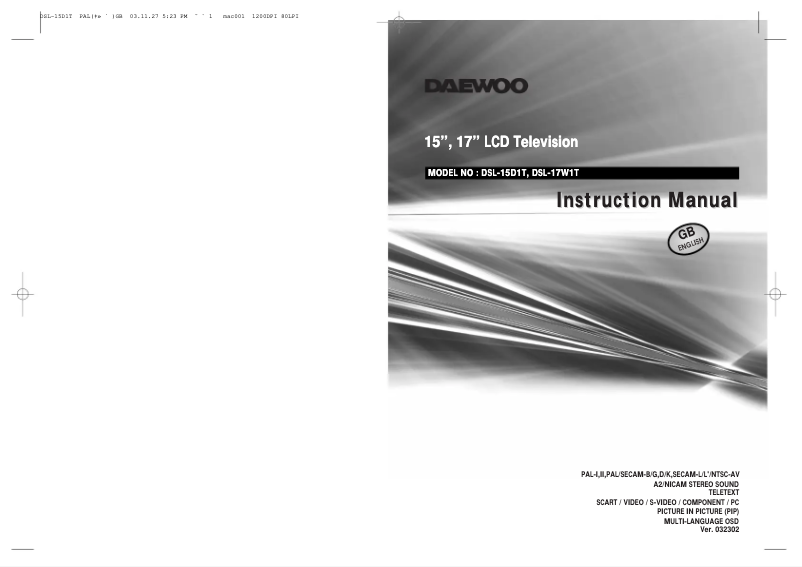 Page 1 de la notice Manuel utilisateur Daewoo DSL-15D1T