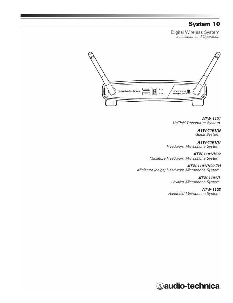 Page 1 de la notice Manuel utilisateur Audio-Technica ATW-1101/H