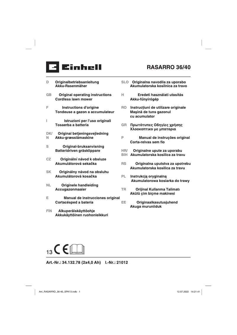 Page n°1 - Manuel utilisateur Einhell RASARRO 36/40