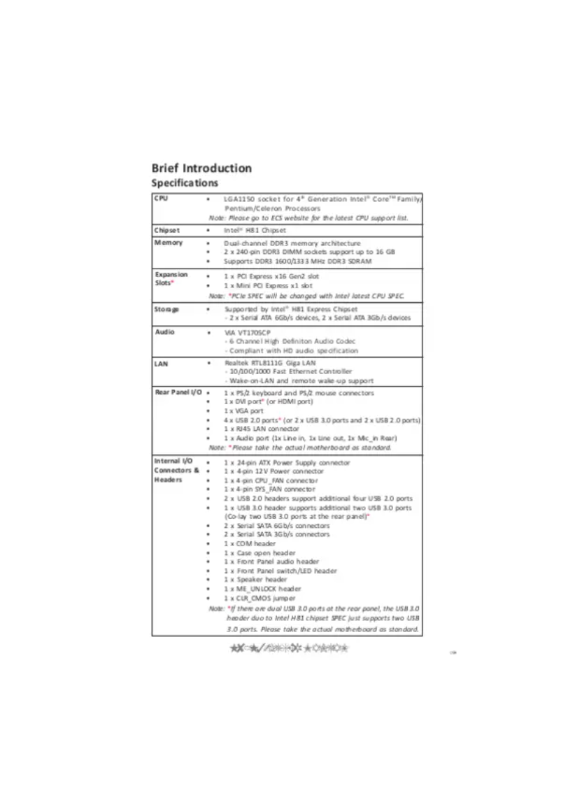 Page n°1 - Manuel utilisateur ECS H81H3-I/DVI