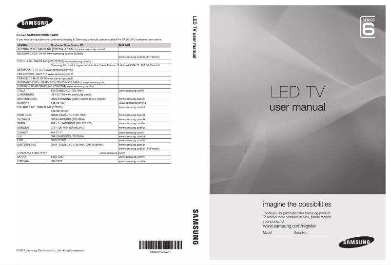 Page 1 de la notice Manuel utilisateur Samsung UE55C6990