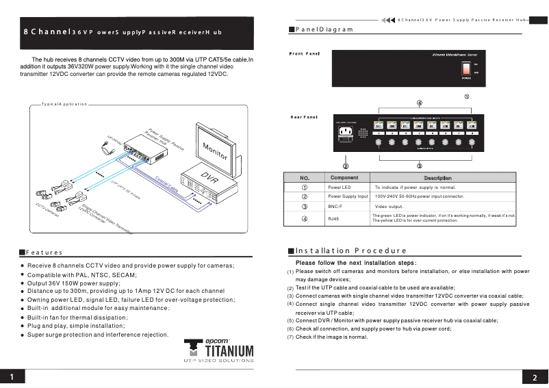 Page 1 de la notice Manuel utilisateur Epcom TT-108-PVR