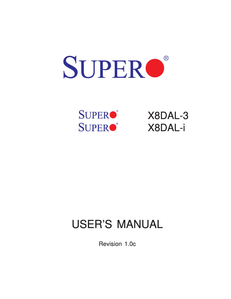 Page n°1 - Manuel utilisateur Supermicro X8DAL-3