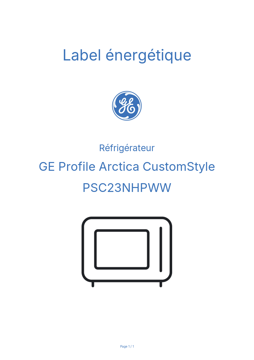 Image de la première page du manuel de l'appareil Profile Arctica CustomStyle PSC23NHPWW