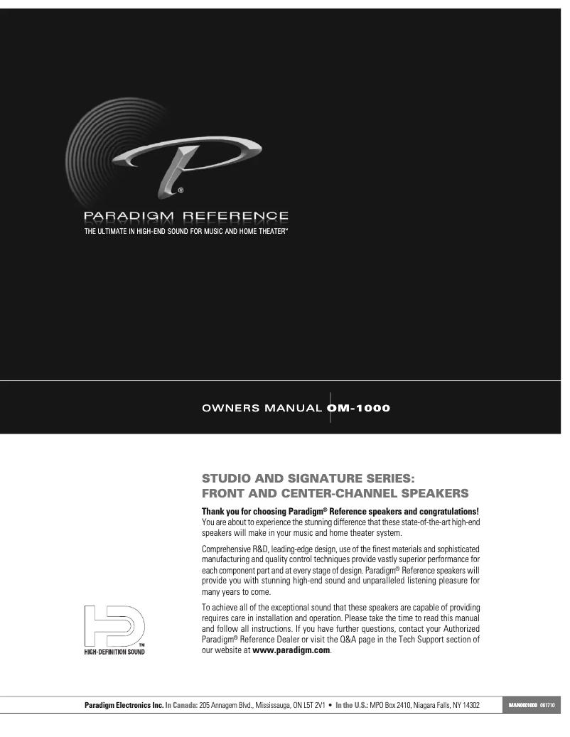 Page n°1 - Manuel utilisateur Paradigm Studio 10 v5