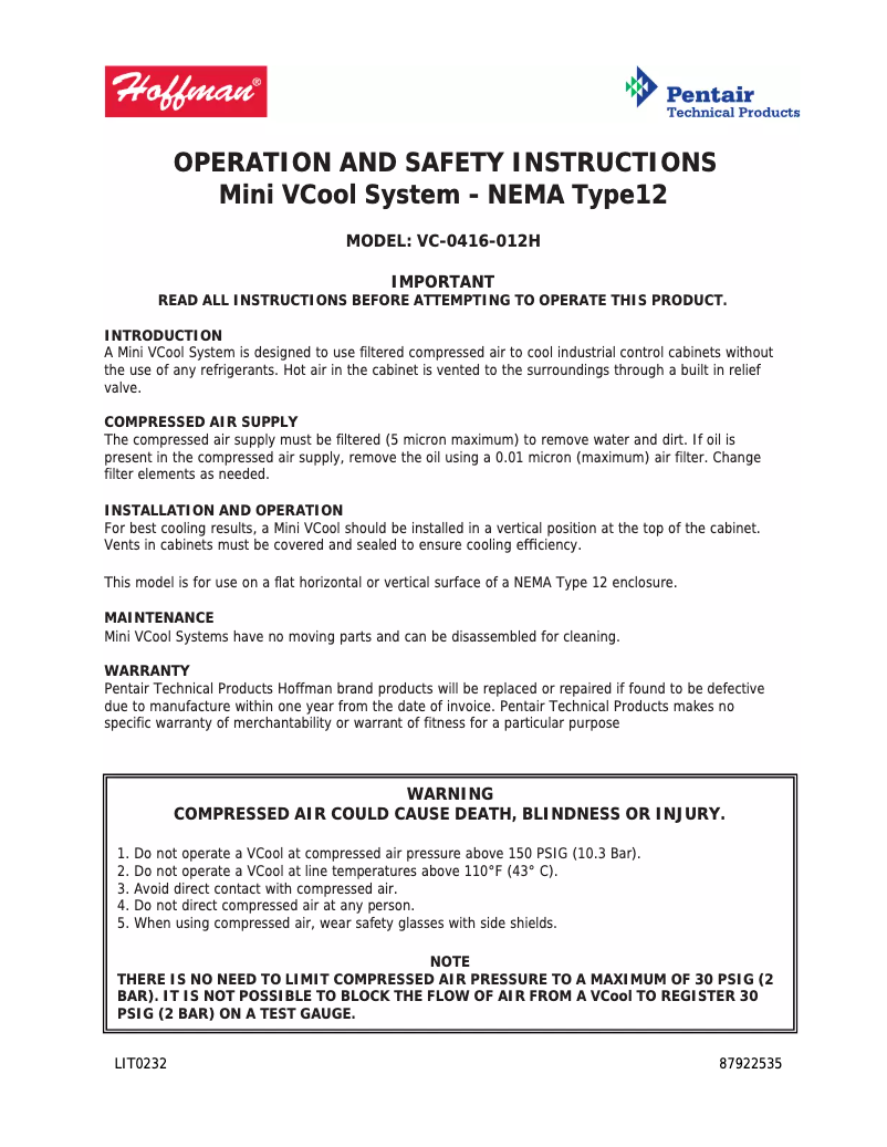 Page 1 de la notice Manuel utilisateur Hoffman VC171604X