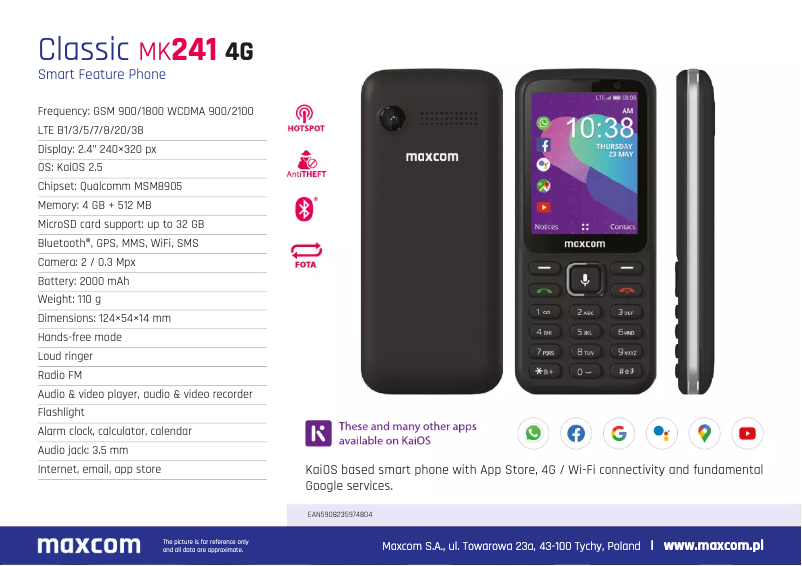 Page 1 de la notice Fiche technique MaxCom MK241