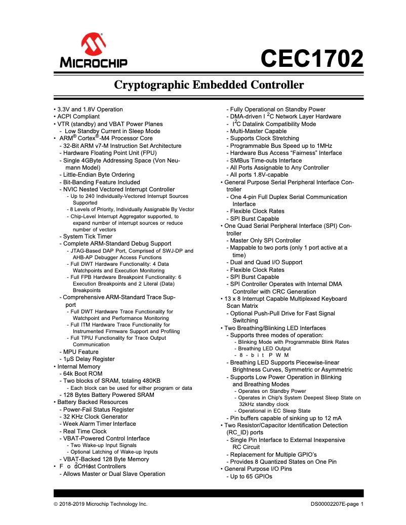 Página 1 del manual Ficha técnica Microchip CEC1702