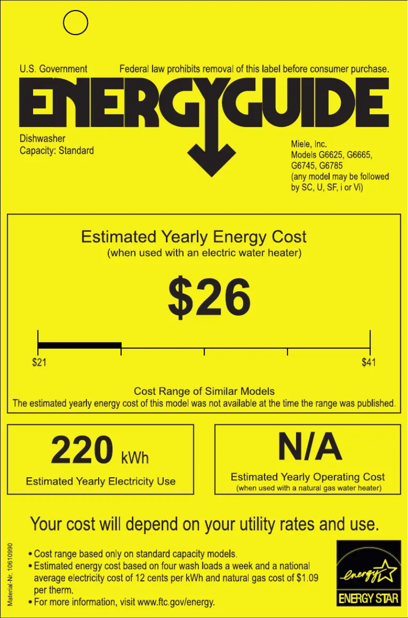 Page n°1 - Label énergétique Miele EcoFlex G 6665 SCVI SF