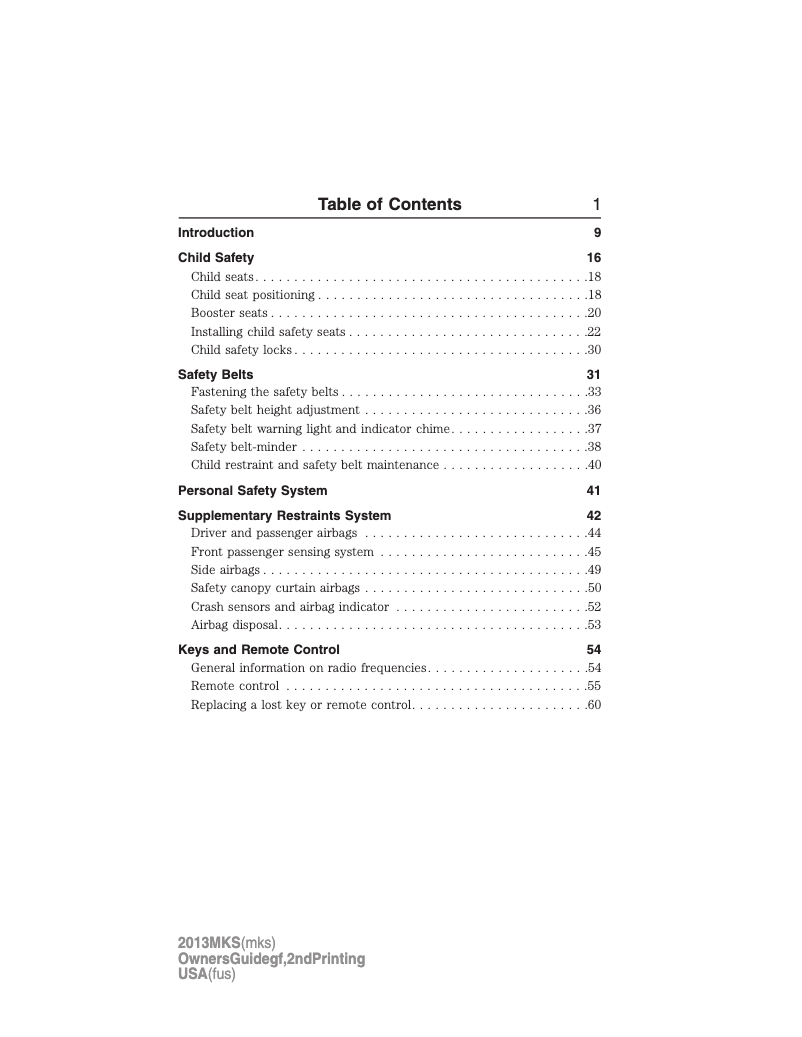 Page n°1 - Manuel utilisateur Lincoln MKS (2013)