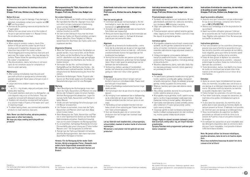 Page 1 de la notice Manuel utilisateur Hendi 833100