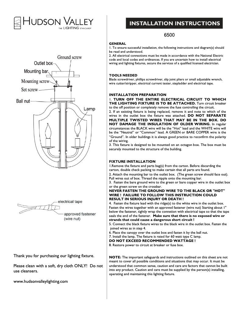Page n°1 - Manuel utilisateur Hudson Valley Arietta 6500-AGB