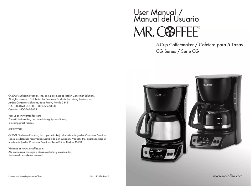 Page 1 de la notice Manuel utilisateur Mr. Coffee CGX9