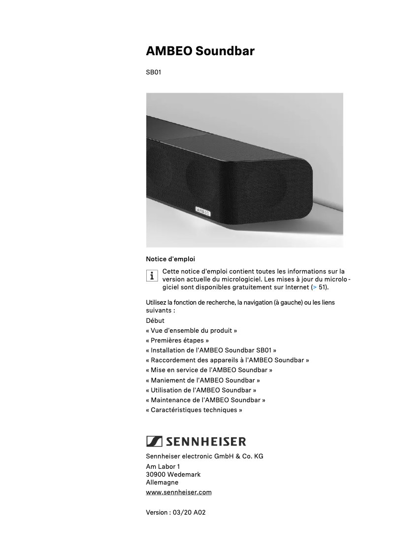 Page n°1 - Manuel utilisateur Sennheiser AMBEO SB01