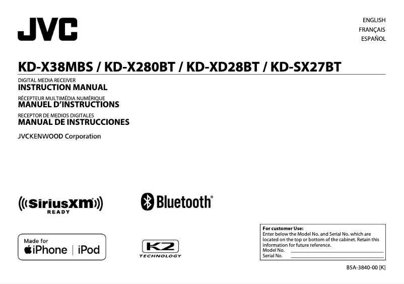 Page n°1 - Manuel utilisateur JVC KD-X280BT