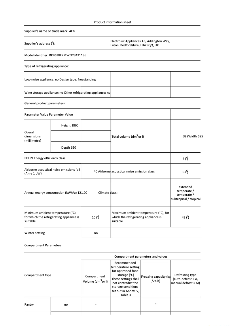 Page n°1 - Fiche technique AEG RKB638E2MW