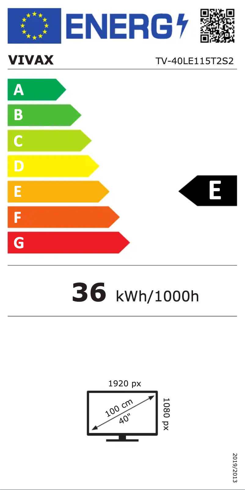 Page n°1 - Label énergétique Vivax TV-40LE115T2S2