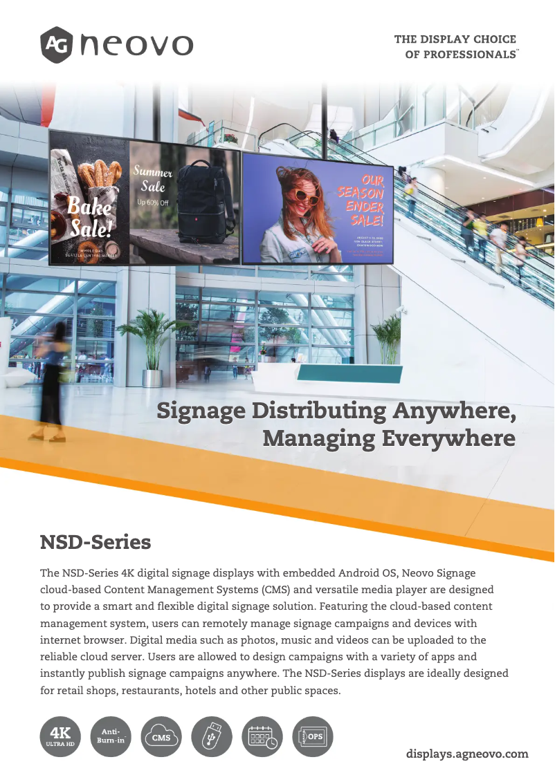 Page 1 de la notice Fiche technique AG Neovo NSD-5501Q